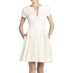 BCBGMaxAzria Beige Short Sleeve Lace Midi Dress, Size: S